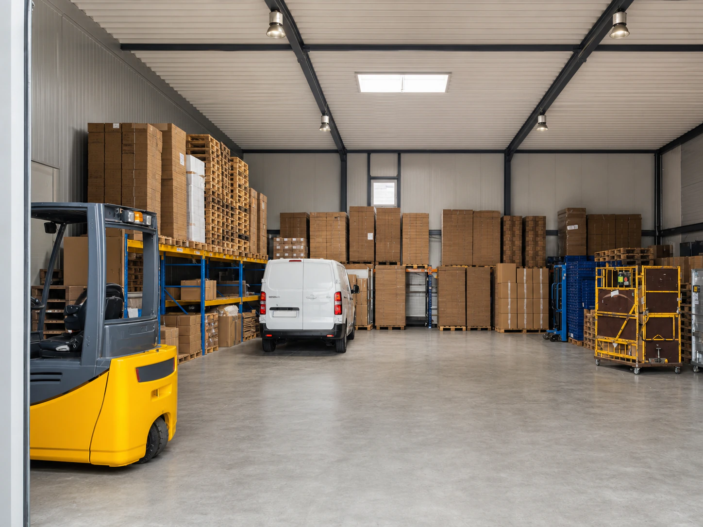 Geordnetes Lager der WEHAG GmbH mit kommissionierter Ware